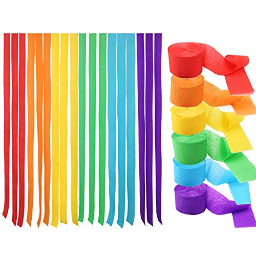 Binpeng Streamers Paper 433ft Long 1.77in Wide Crepe Paper Streamers  Tassels Streamer Pape for Party Decorations Wedding Festival (Rainbow Paper Streamers 6 Packs) - Image 1